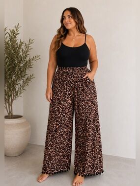 Swimsuit Cover-up Pants Leopard Sheer Tassel